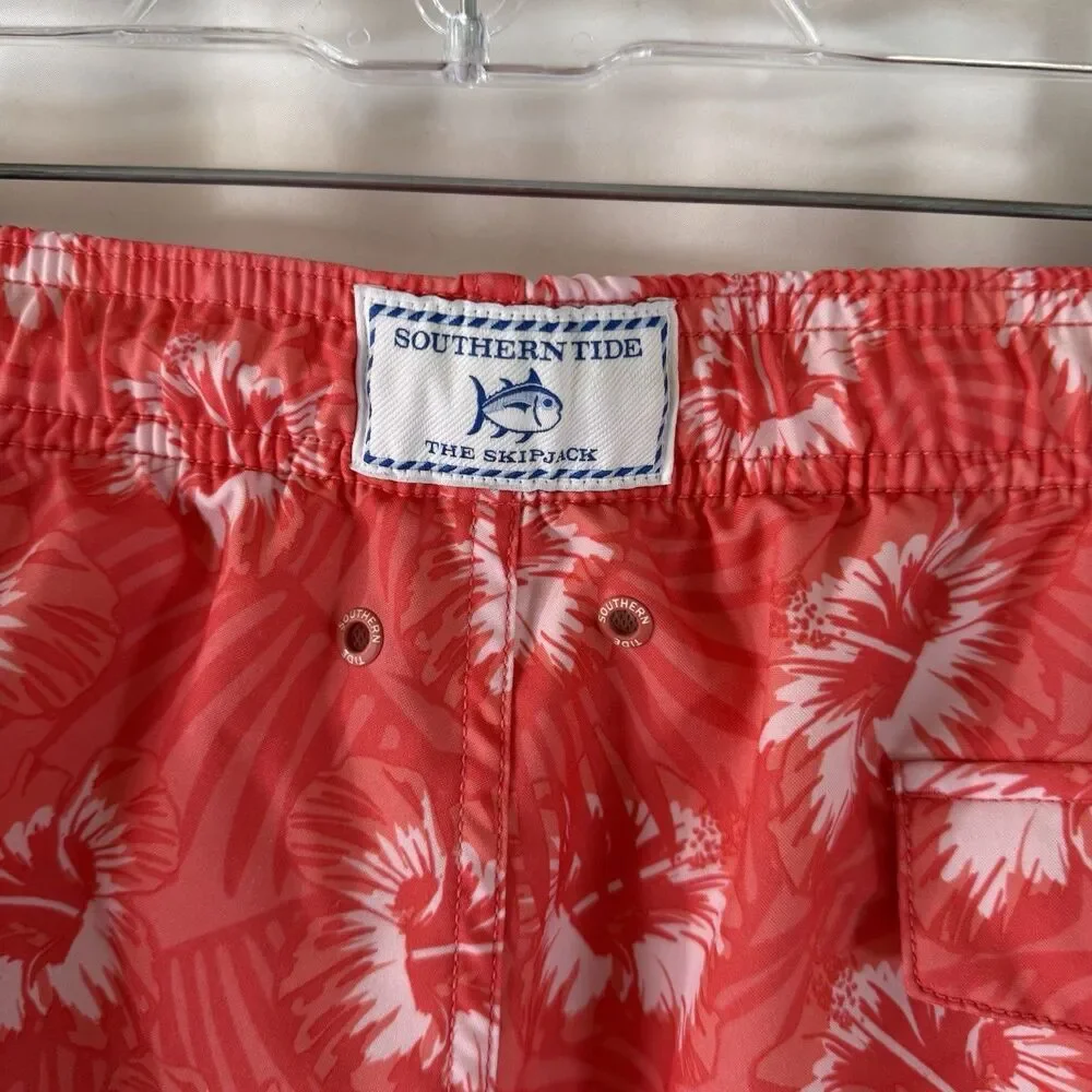 Southern Tides Swim Trunk Men's XL Orange Hawaiian Drawstring Mesh Lined